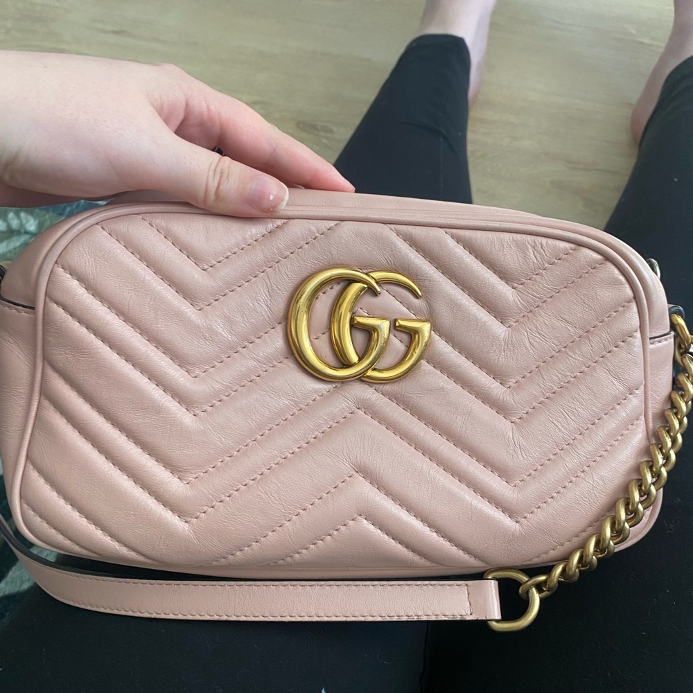 Gucci Blush Pink GG Marmont Chevron Quilted Leather Crossbody